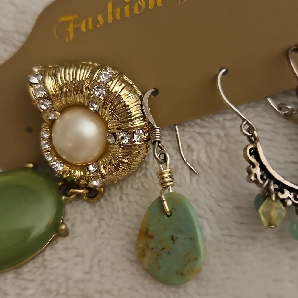Vintage Six Single Lime Green Dangle Hoop Seashell Earring Collection